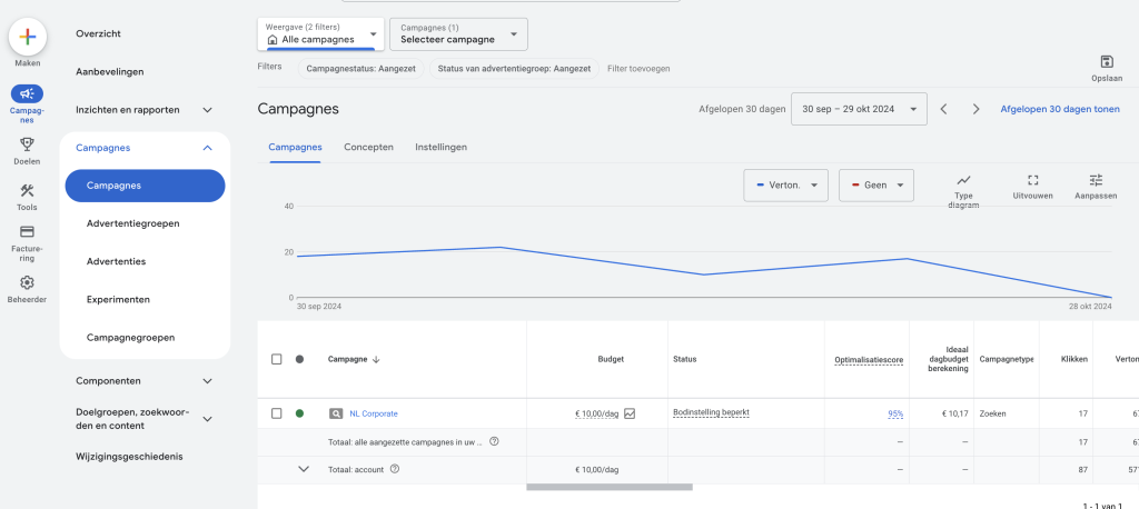 Google Ads account voorbeeld