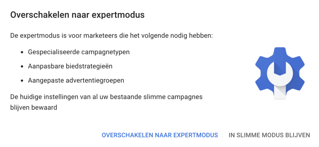 overschakelen naar expertmodus google ads