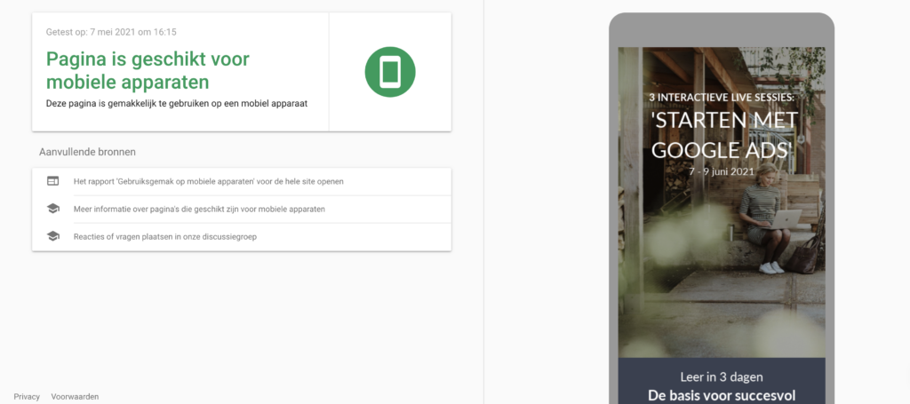Landingspagina mobielvriendelijkheid