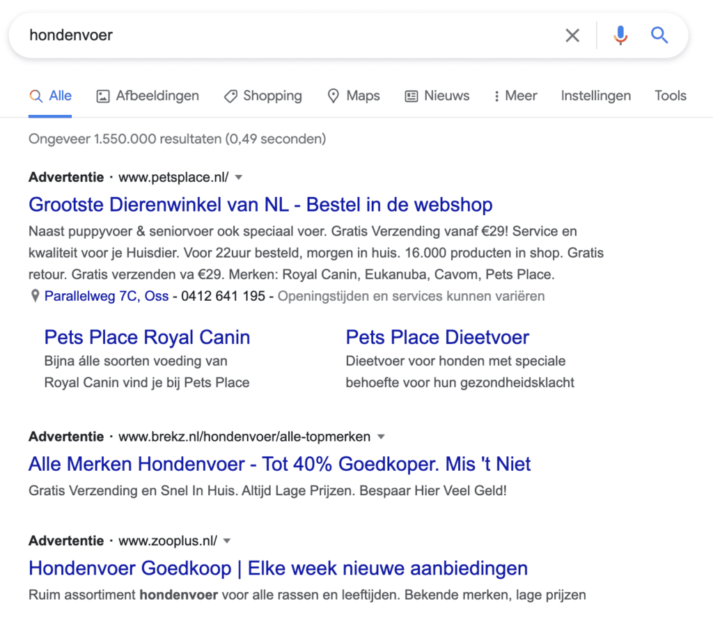 Voorbeeld hondenvoer advertentie