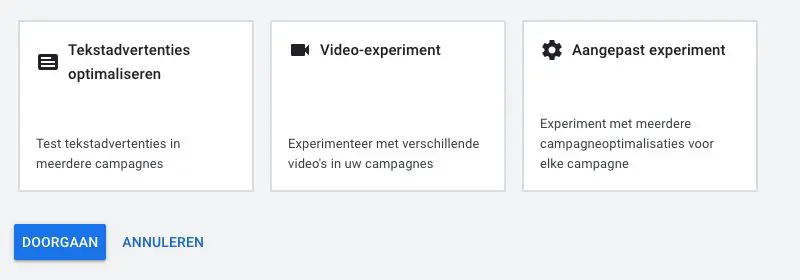 Google Ads experimenten verschillende mogelijkheden