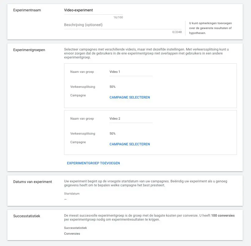 Video-experimenten Google Ads