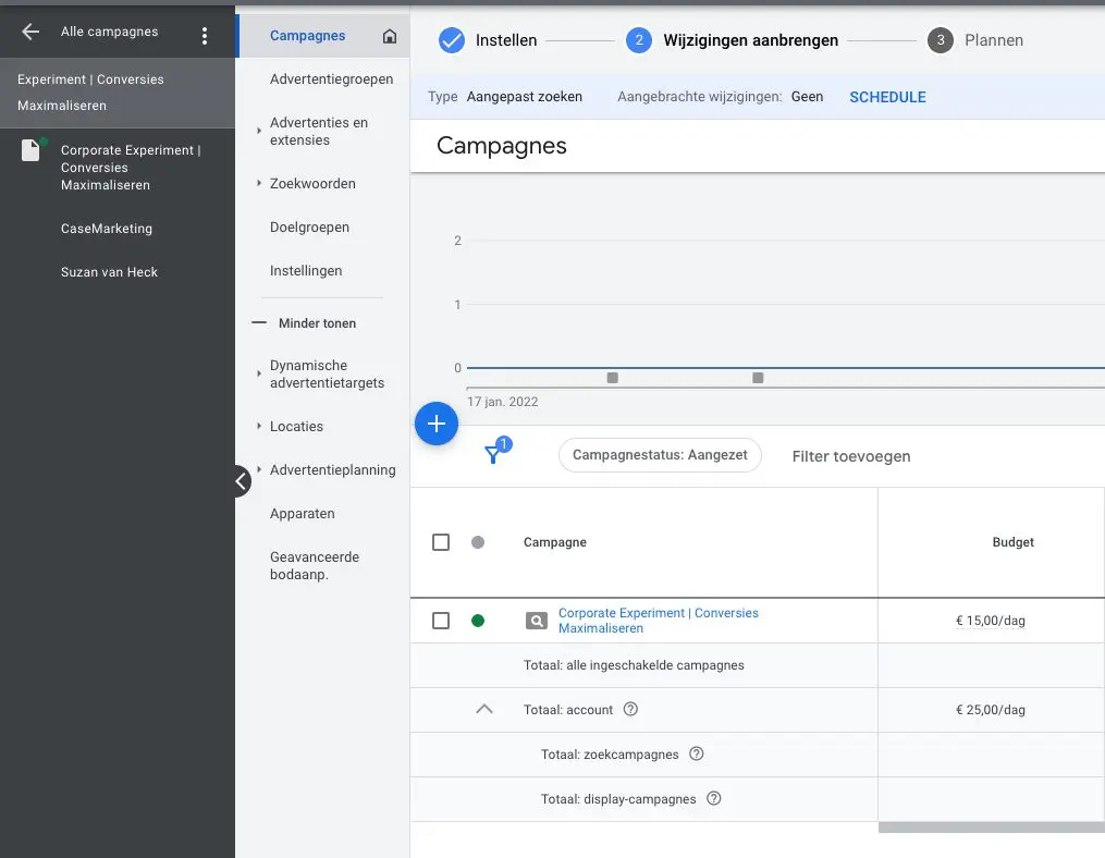 Wijzigingen aanbrengen Google Ads experiment