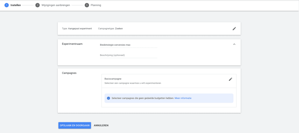 aangepast experiment google ads