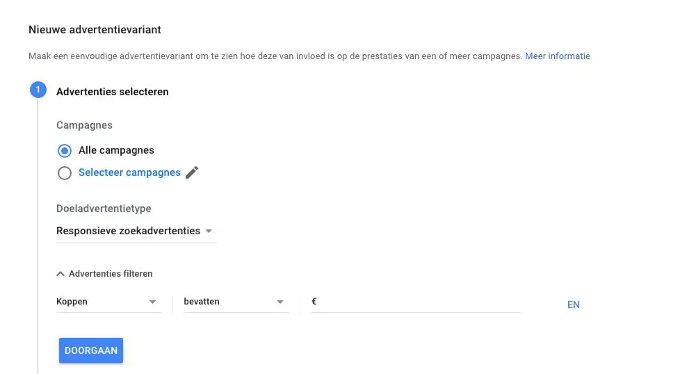 Advertenties selecteren 