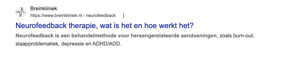 SEO resultaten Breinkliniek