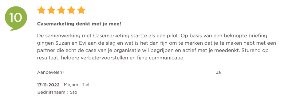 CaseMarketing klantenvertellen review Mirjam