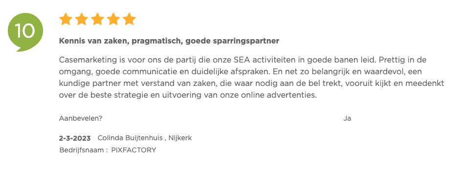 CaseMarketing klantenvertellen review Colinda