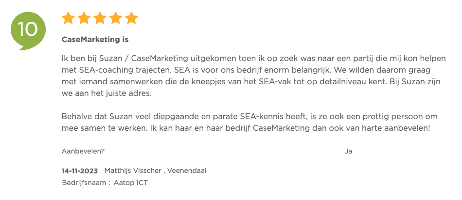 CaseMarketing klantenvertellen review Matthijs