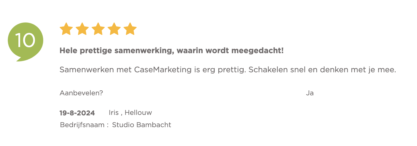 CaseMarketing klantenvertellen review Studio Bambacht