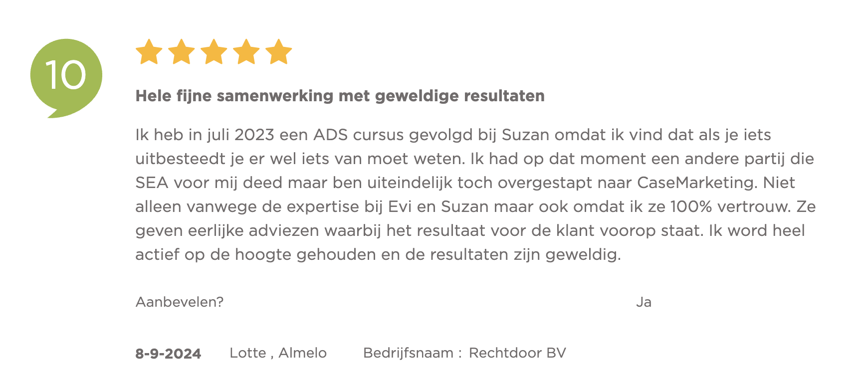 CaseMarketing klantenvertellen review Rechtdoor