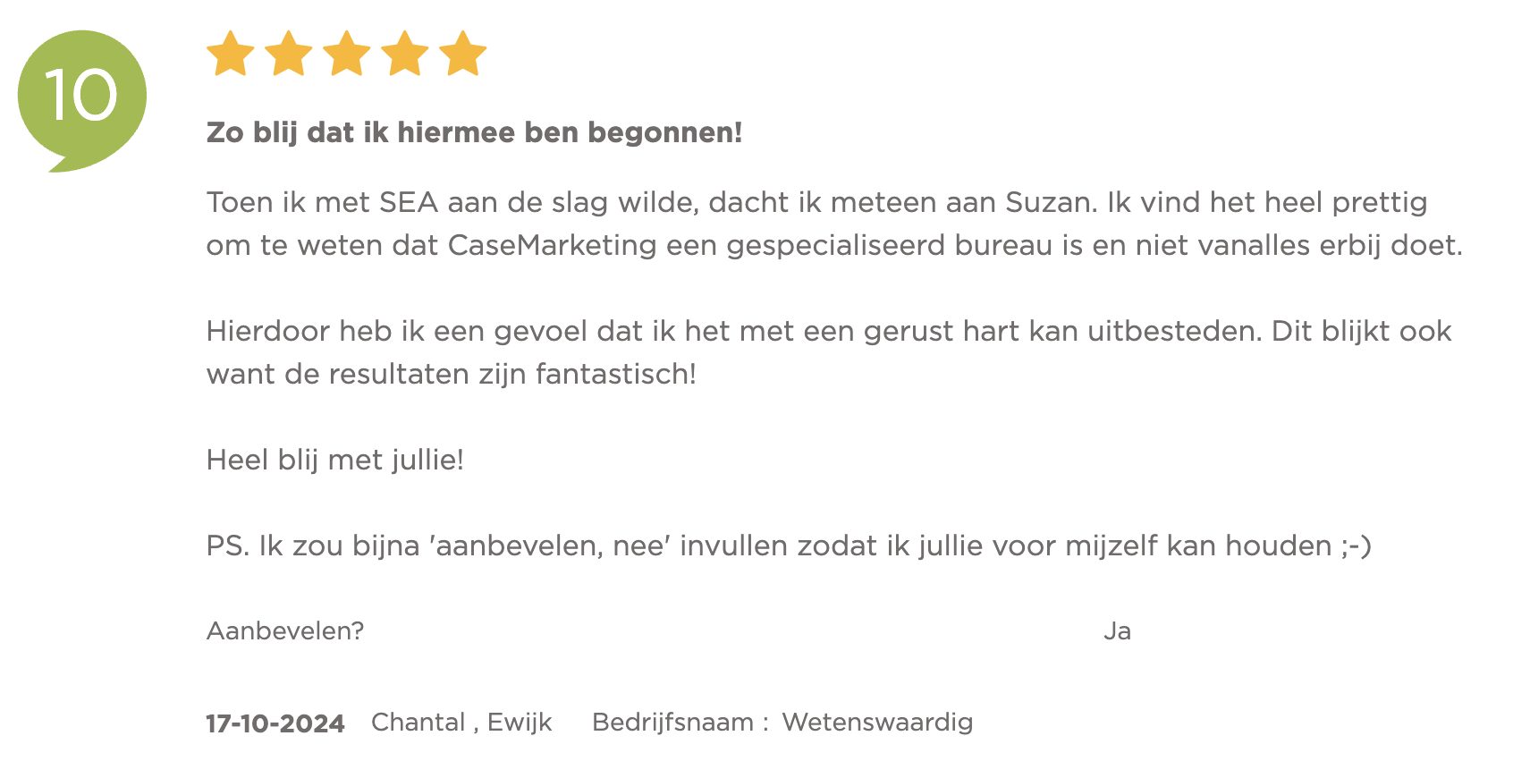 CaseMarketing klantenvertellen review Wetenswaardig