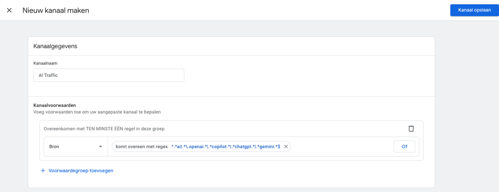 Kanaalgegevens Google Analytics
