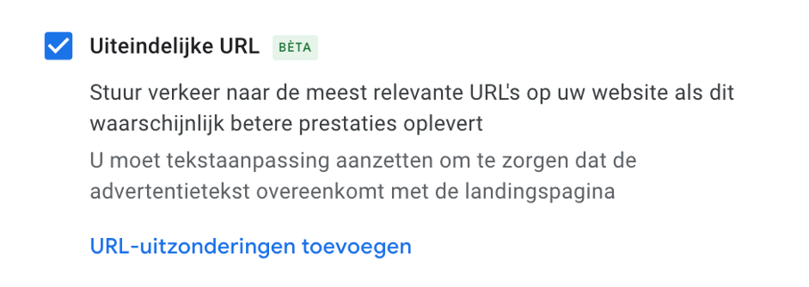 Google AI MAX uiteindelijke URL