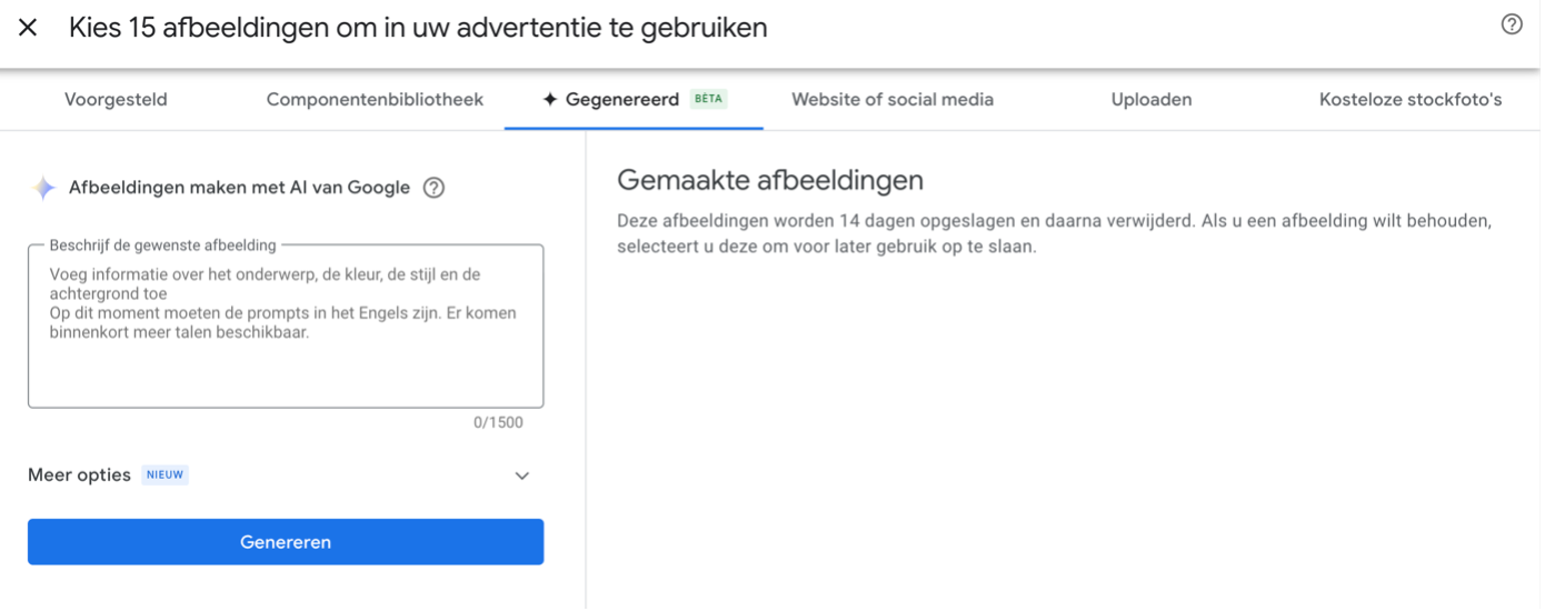 Afbeeldingen maken met AI van Google Ads