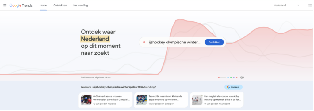 Google Trends homepagina 