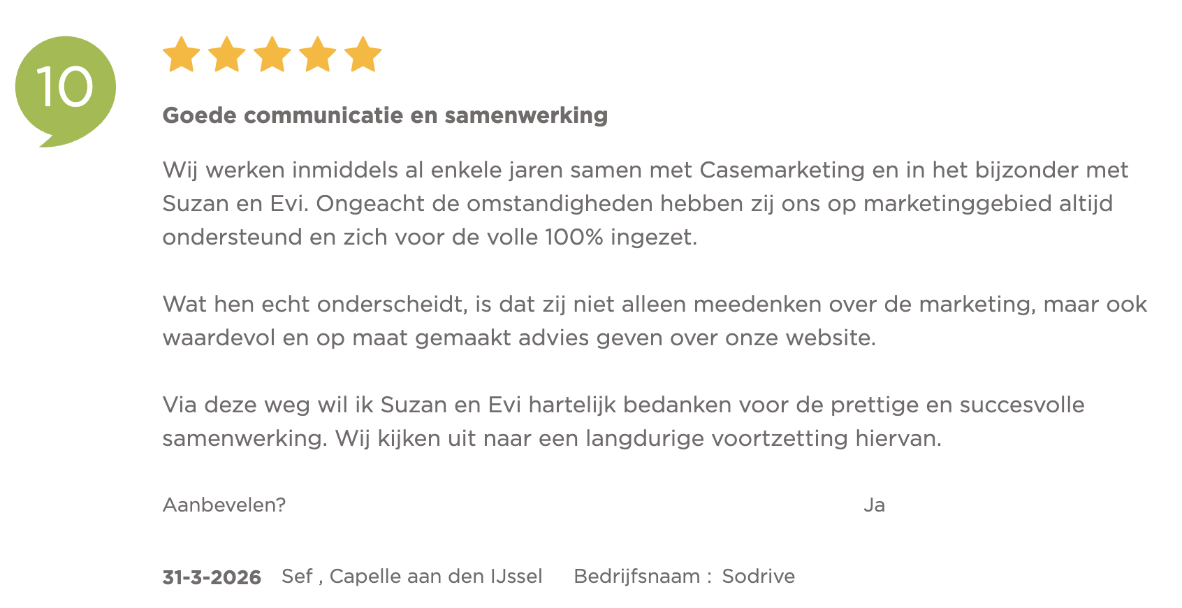 CaseMarketing klantenvertellen review Sodrive
