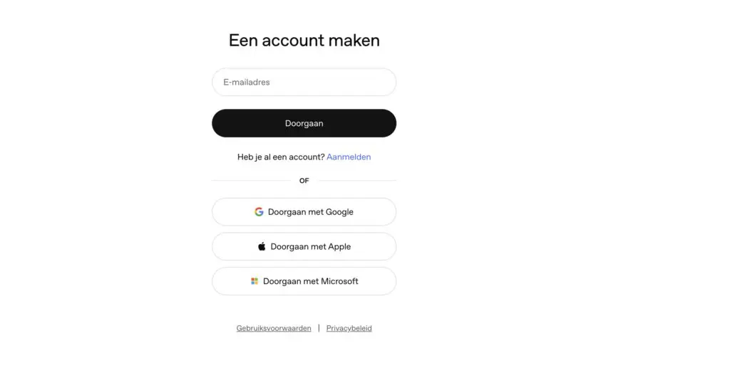 Log in met je bestaande ChatGPT account of maak een nieuw account aan