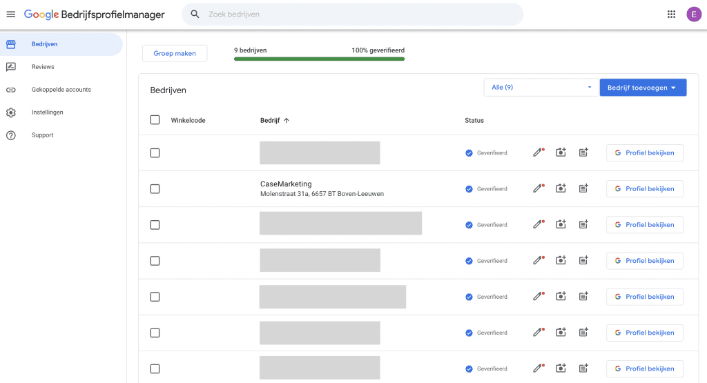 Google Bedrijfsprofiel manager