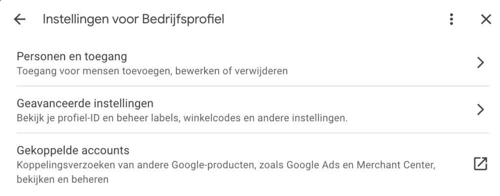 Personen en toegang Google Bedrijfsprofiel 