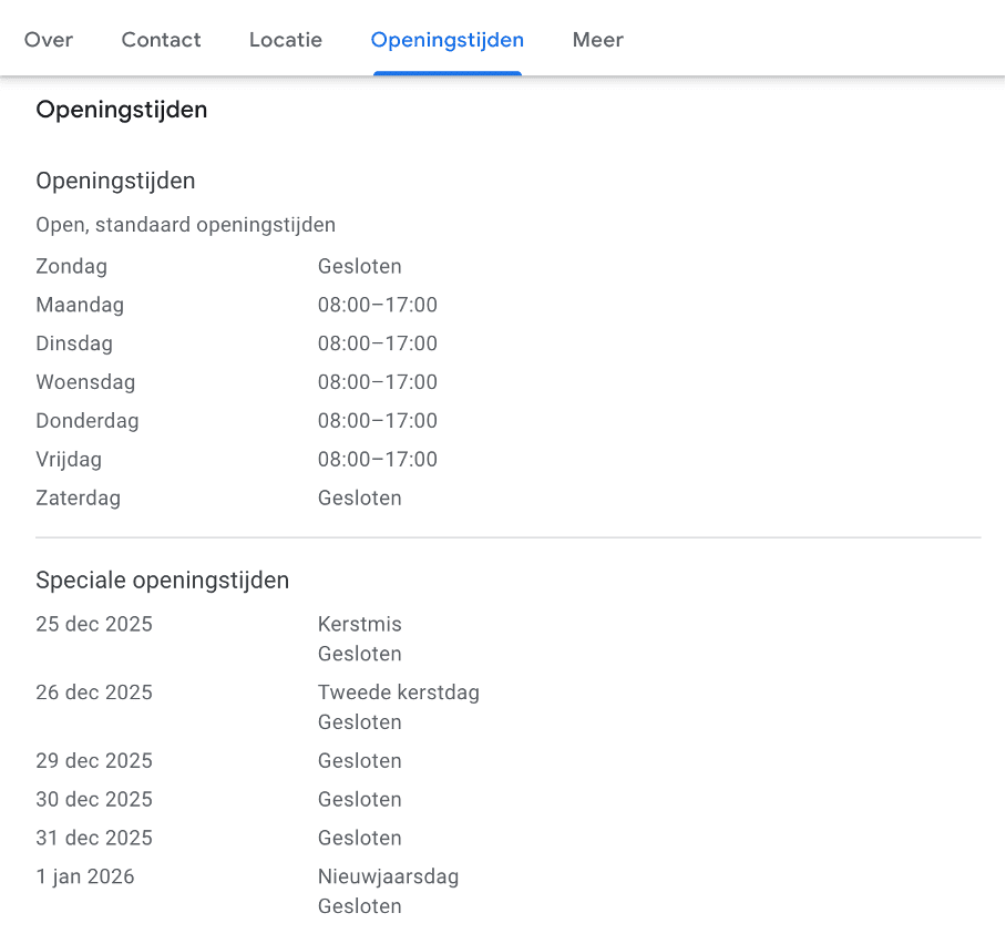 Openingstijden aanpassen Google Mijn Bedrijf
