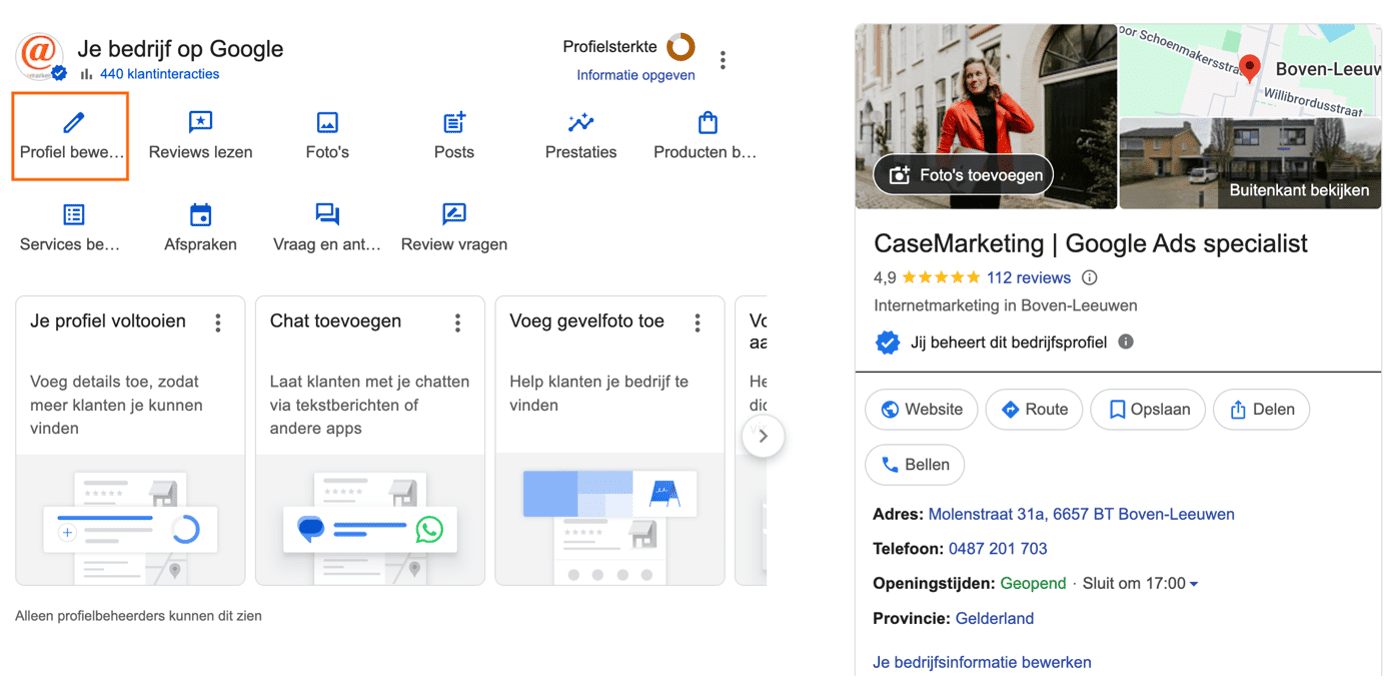 Profiel bewerken in Google Bedrijfsprofiel