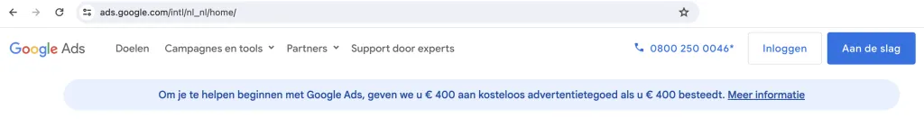 Gratis advertentietegoed Google