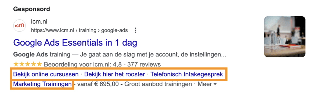 Sitelinks componenten voorbeeld ingekort