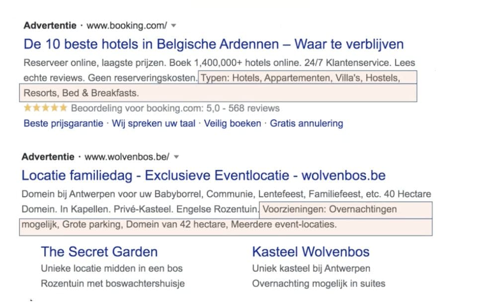 Extensies voor website-informatie voorbeeld
