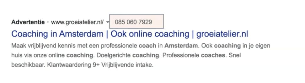 oproepextensie voorbeeld