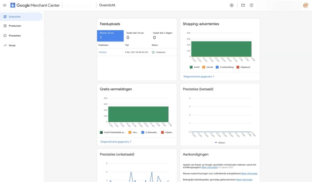 Google Merchant Center overzicht rondleiding