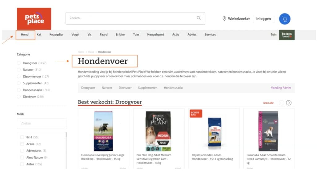 Voorbeeld landingspagina hondenvoer