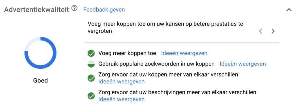 Advertentiekwaliteit responsieve zoekadvertentie