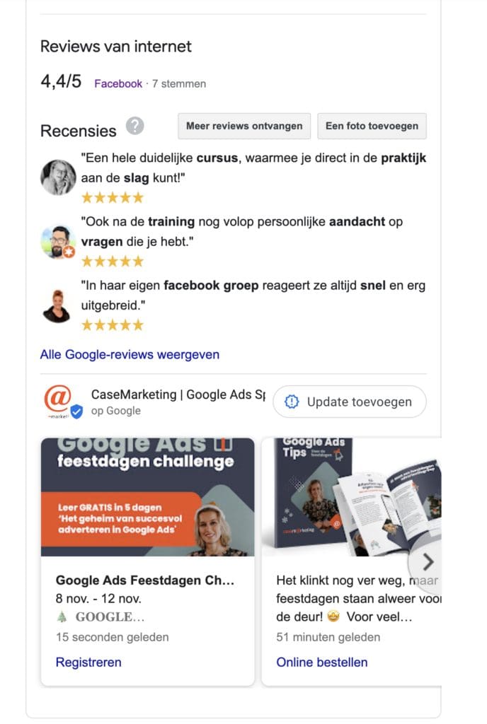 Google Mijn Bedrijf posts en reviews