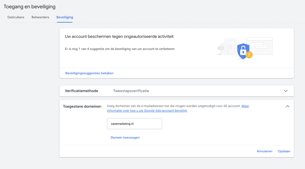 Beveiliging Google Ads