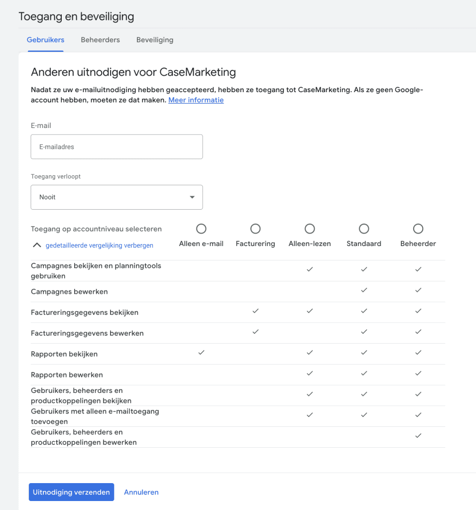 Google Ads gebruiker toevoegen