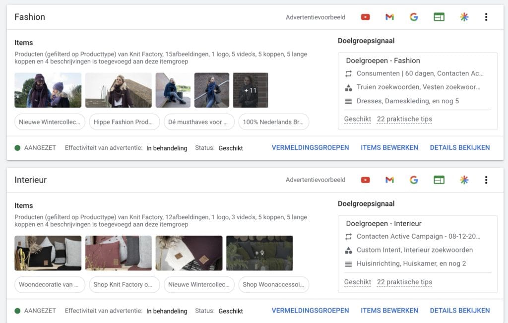 Performance Max Google Ads Itemgroepen