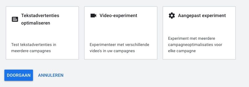 Google Ads experimenten verschillende mogelijkheden