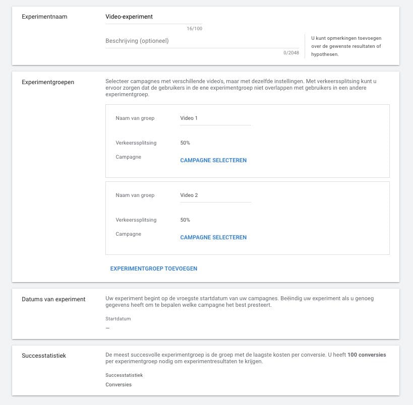 Video-experimenten Google Ads