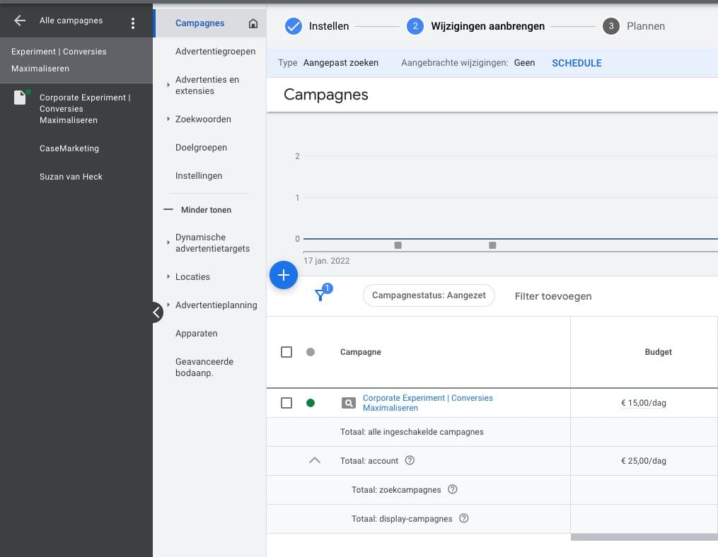 Wijzigingen aanbrengen Google Ads experiment
