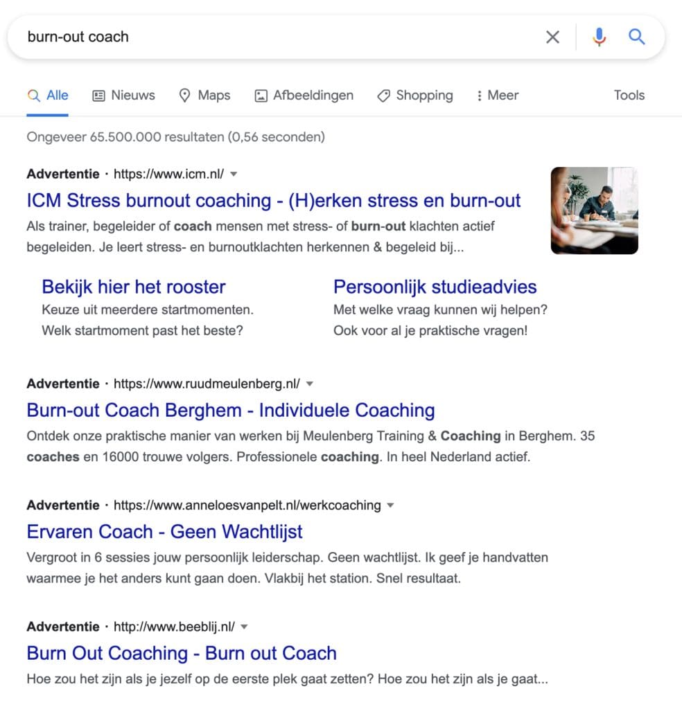 burn-out coach zoekresultaten