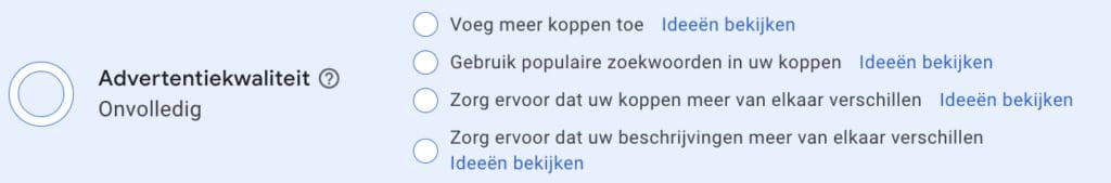 Advertentiekwaliteit responsieve zoekadvertentie