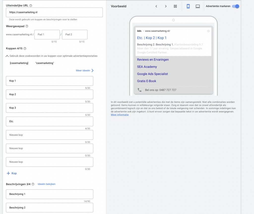 Responsieve zoekadvertenties maken