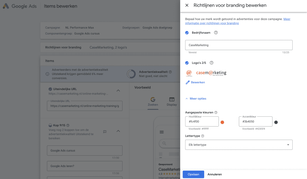 Merkrichtlijnen in Google Ads