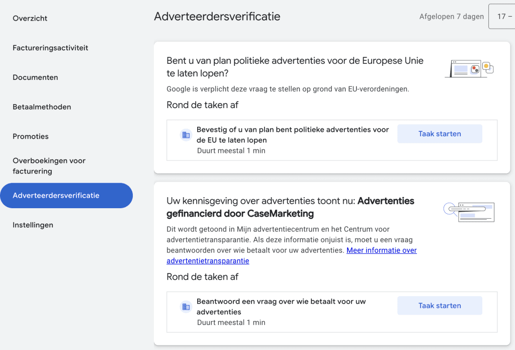 Adverteerdersverificatie update