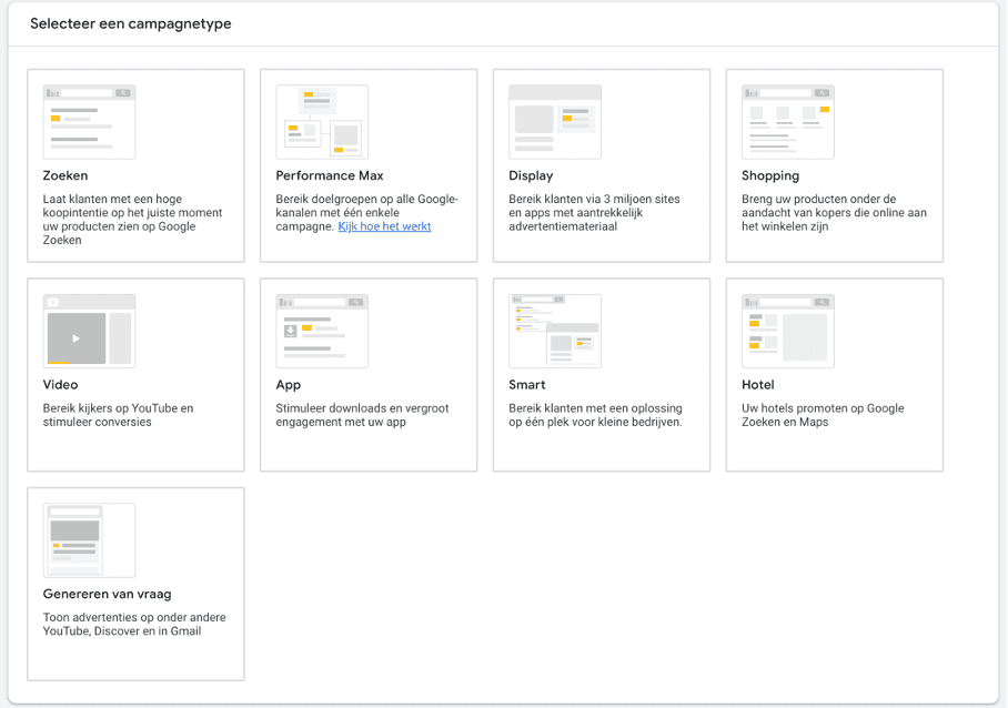 Campagnetypen Google Ads