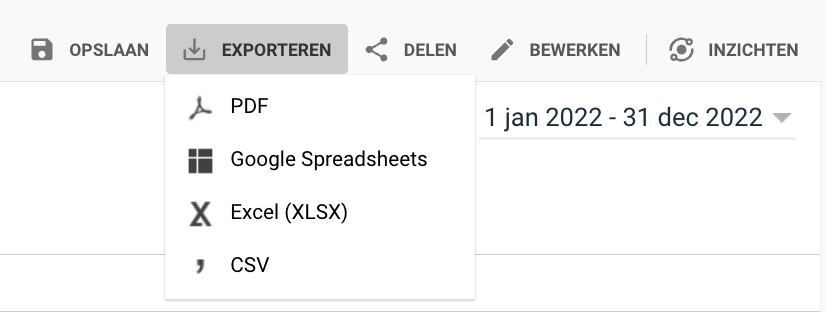 Google Analytics UA exporteren rapporten