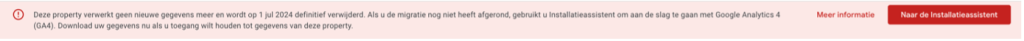 Google Analytics UA verwijderd melding