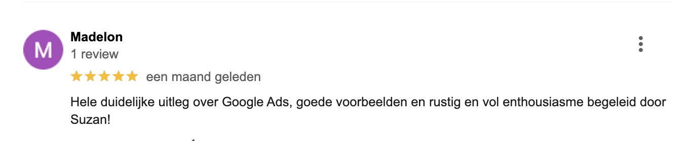 Google Ads cursus ervaring Madelon