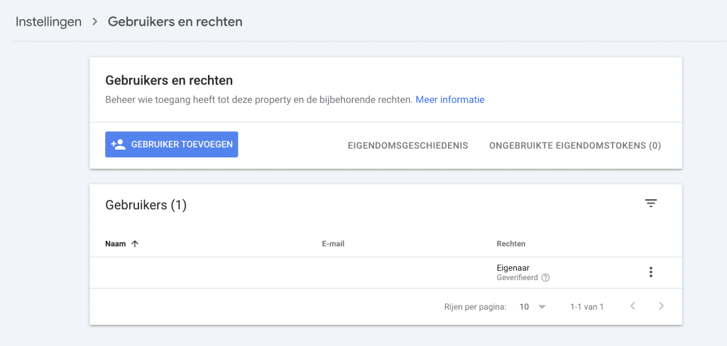 Gebruikers en rechten Google Search Console